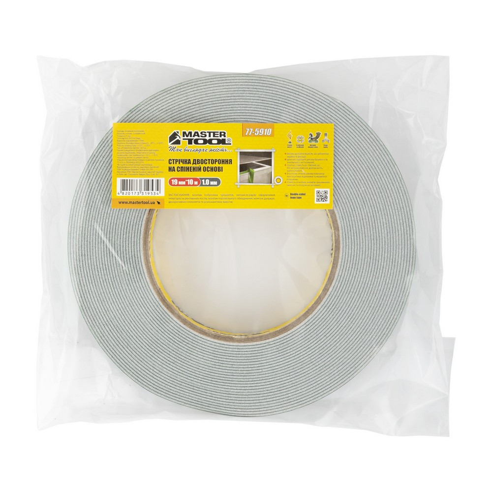MASTERTOOL Стрічка двостороння MASTERTOOL на спіненій основі 19 мм 10 м 77-5910 Киев - изображение 6