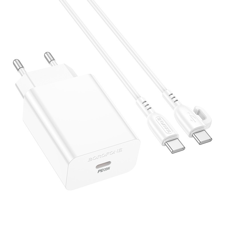 Мережевий зарядний пристрій з кабелем BOROFONE BA21A Pro Long journey single port PD20W charger set(C to C) Одеса - фото 3
