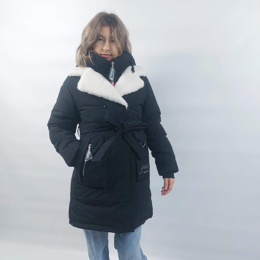 Детская черная зимняя куртка пальто на девочку 116 Николаев - изображение 6