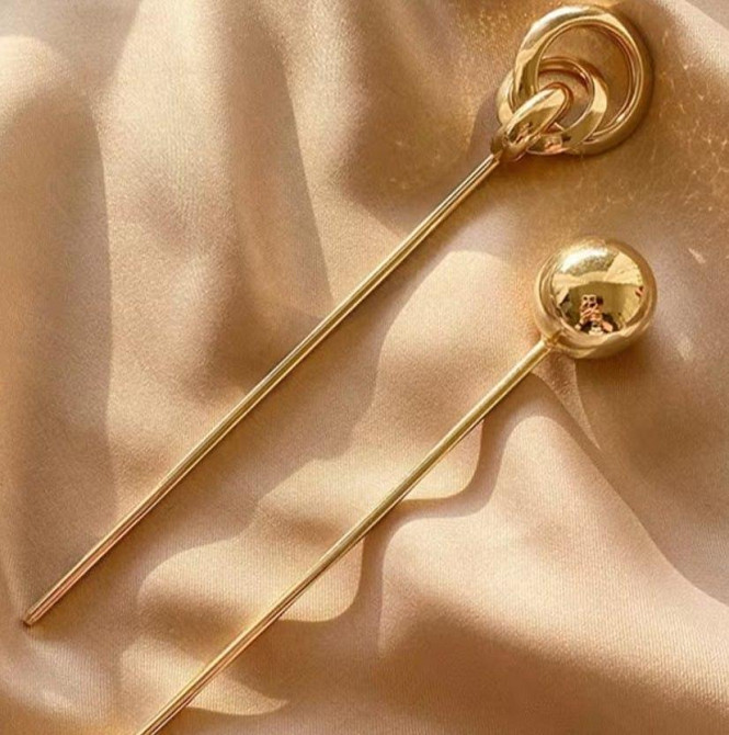 Шпильки для волос металлические золотые 2 шт геометрические палочки для прически аксессуар Киев - изображение 2