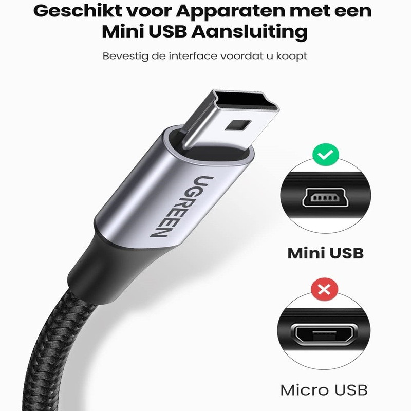 Кабель Ugreen USB-A to Mini USB 2.0 US375 80796 (Чорний, 2м) Николаев - изображение 5