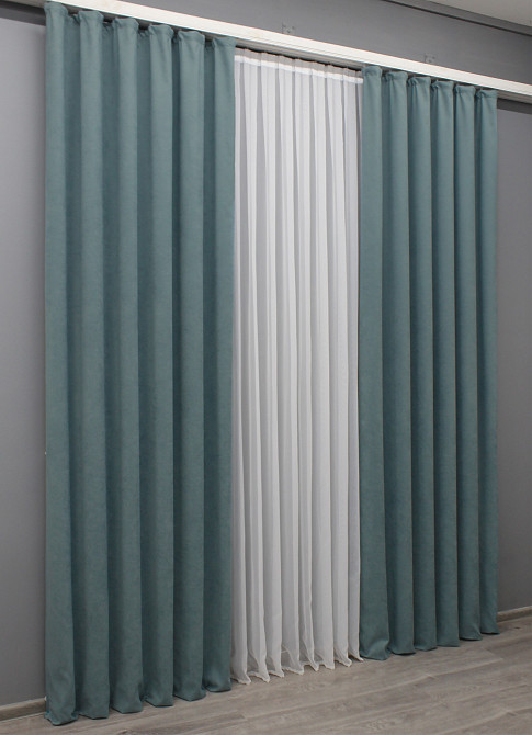 Комплект готовых штор VR-Textil Микровелюр Petek № 1507ш Серо-голубой 150х285 см 2 шт (33-0389) Киев - изображение 5