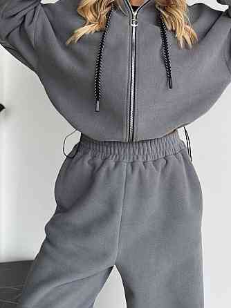 Жіночий стильний жіночий флісовий костюм-оверсайз із капюшоном. Сірий, 50/52 Одеса