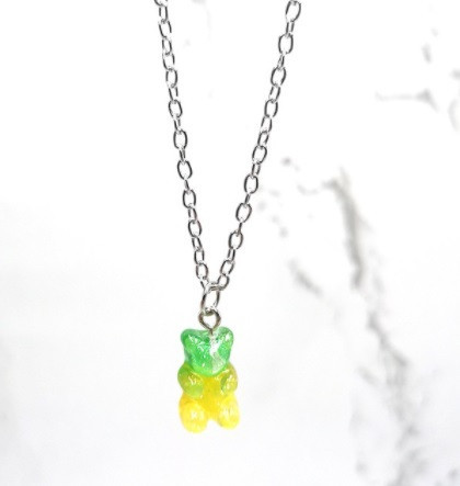 Ведмедик кулон з ланцюжком, салатовий + жовтий -довжина 48см, смола, цинковий сплав Київ - фото 1
