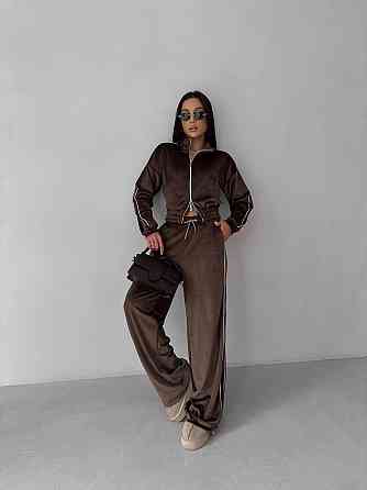 Женский повседневный велюровый костюм двойка: кофта и брюки Шоколадный, 48/52 Одесса
