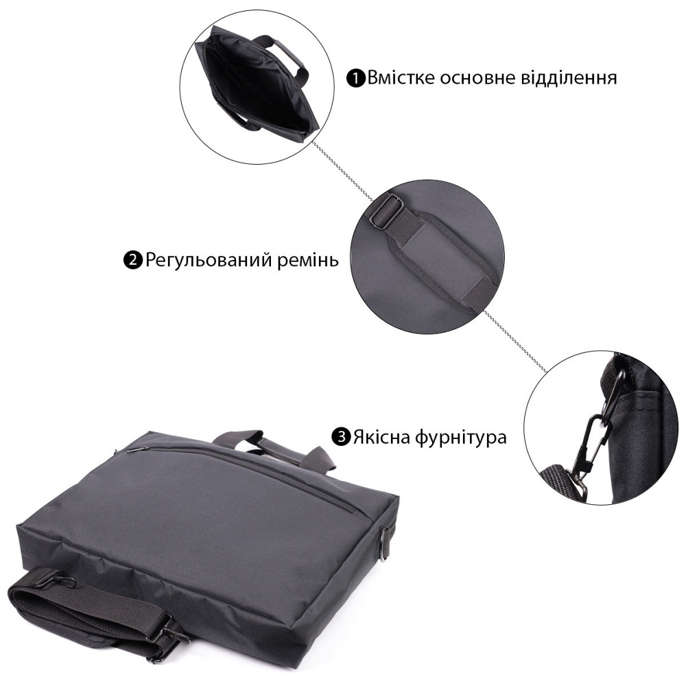 Текстильна ділова сумка для ноутбука роботи та документів FABRA 22585 Чорна Київ - фото 13