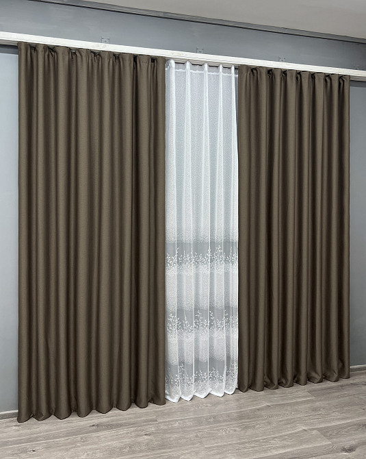 Комплект штор VR-Textil Шеніл 100х270 2шт і Тюль 400х270 1591ш-1680т Кавовий з білим 71-200/2 Київ - фото 3