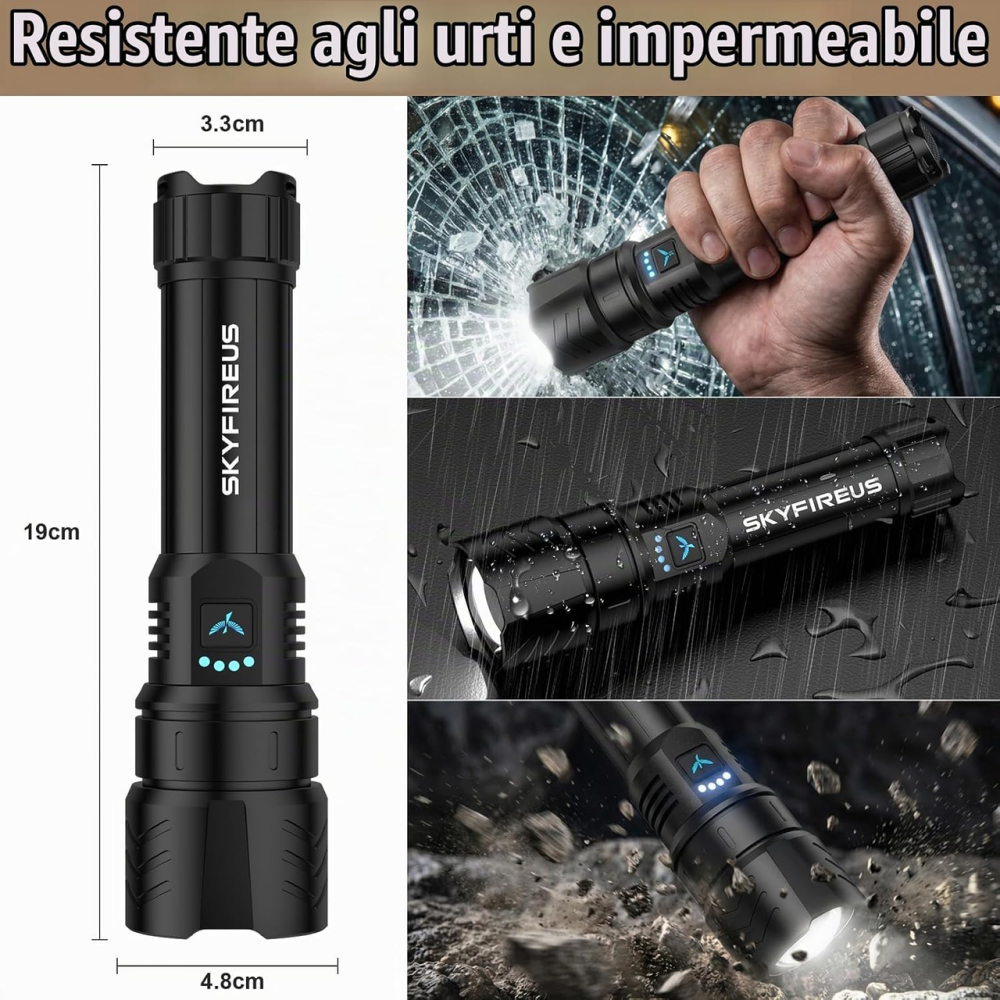Ліхтар акумуляторний SKYFIRE LED, 900000 лм, до 1000 м, 4 режими, Zoom, USB-C, IP67, чорний Київ - фото 7