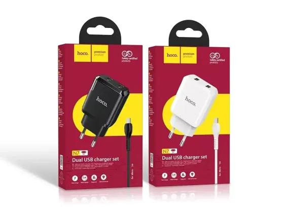 Мережевий зарядний пристрій Hoco N7 Speedy 220V (10.5W, 5V/2.1A) на 2 USB-порти з кабелем USB - micro-USB Одеса