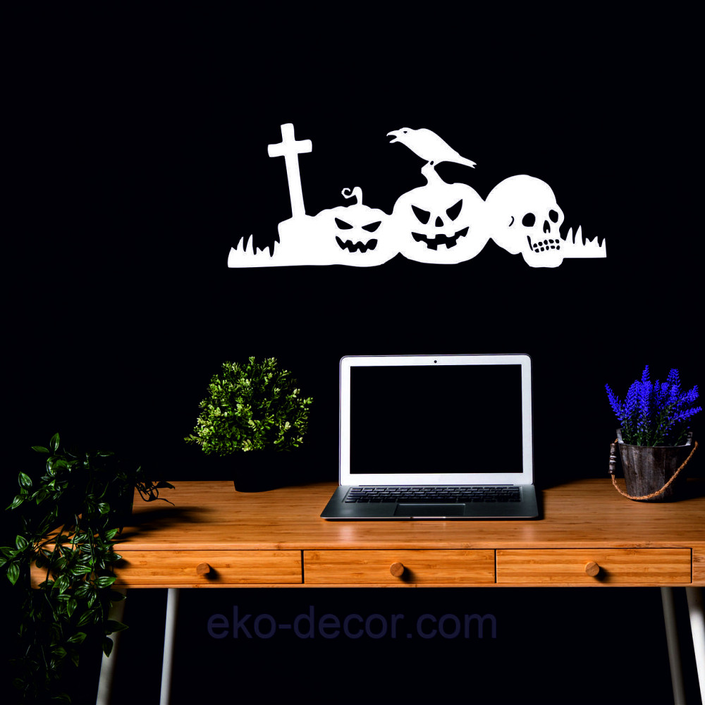 Декоративное настенное Панно «Хэллоуин - тыквы», Декор на стену 70*26 см, Белый Киев - изображение 7