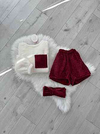 Жіноча затишна тепла піжама: кофта та шорти + пов'язка на голову з турецької махри Бордо, 46/48 Одеса