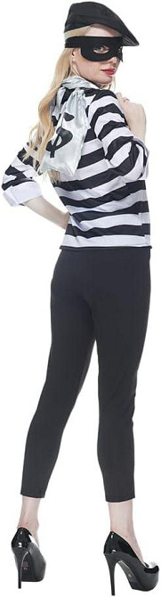 Жіночий костюм грабіжниці  46-48 L розмір комплект бандитки топ у смужку, штани маска, шапка, сумка, образ для Хелловіну карнавалу Київ - фото 3