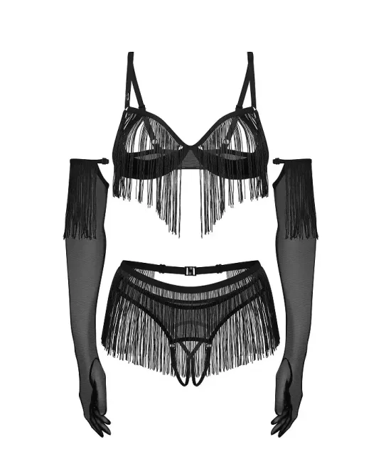 Комплект Obsessive Rossay Black 4-pcs crotchless set L/XL Львів - фото 5