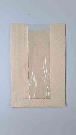 Бумажные пакеты крафт с прозрачным окошком 150х40х230, 40г/м2, окно 60 (100 шт) Харьков