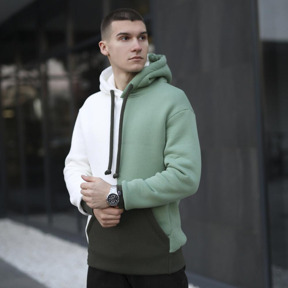 Молочное худи с цветными вставками мужское Pobedov 1touch. Худи мужское зима Киев - изображение 3