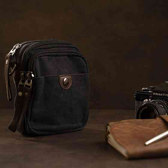 Барсетка текстильна на пояс Vintage 20082 Чорна Київ