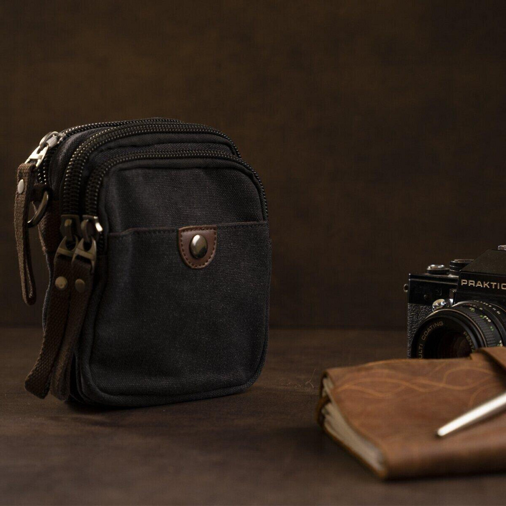 Барсетка текстильна на пояс Vintage 20082 Чорна Київ - фото 2