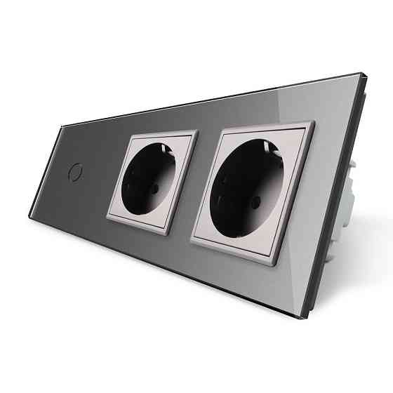 Розумний сенсорний прохідний/перехресний вимикач 1 сенсор 2 розетки Livolo сірий скло (VL-C701SZ/C7C2EU-15) Коломия