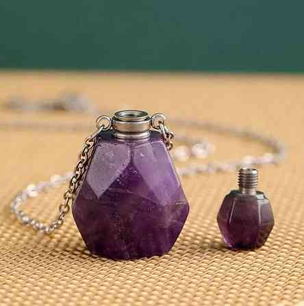 Кулон флакон из натурального аметиста на цепочке, подвеска бутылочка для духов или эфирных масел Киев