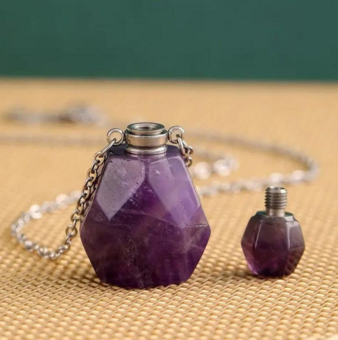 Кулон флакон из натурального аметиста на цепочке, подвеска бутылочка для духов или эфирных масел Киев - изображение 2