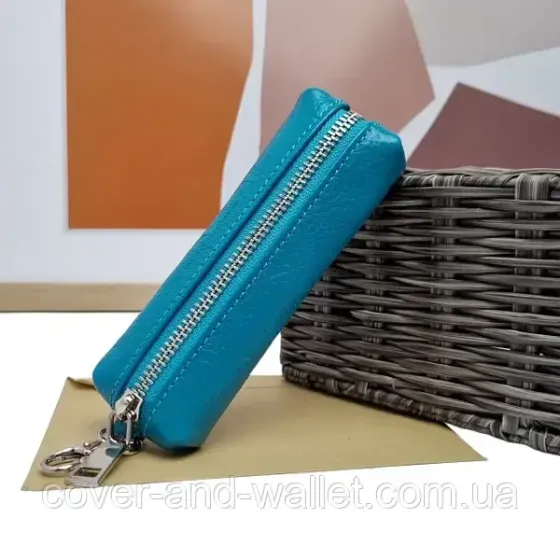 Ключница длинная на молнии из натуральной кожи бирюзового цвета ST Leather Киев