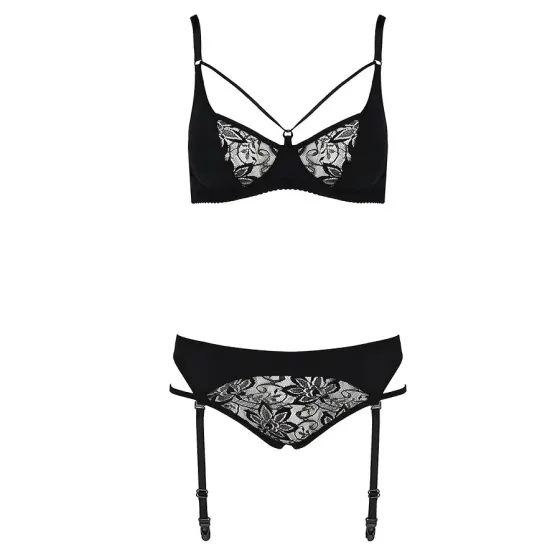 Комплект білизни Passion PAULINE SET XXL/XXXL, black, стрепи, ліф, стрінги і пояс для панчох Львов