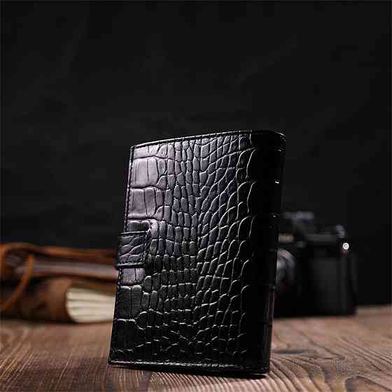 Фактурне портмоне для чоловіків з натуральної шкіри з тисненням під крокодила BOND 22057 Чорний Київ