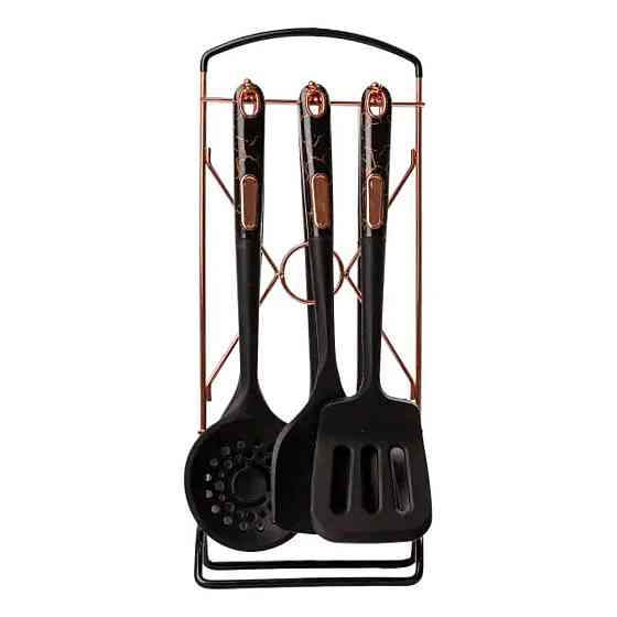 Набір кухонного приладдя на підставці 6 штук кухонні аксесуари Чорний під мармур YRUR5 Київ