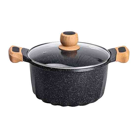 Алюмінієва каструля об'ємом 5 літрів з кришкою Ø 24 см з мармуровим антипригарним покриттям MGC чорна HP-4-433B Коломия