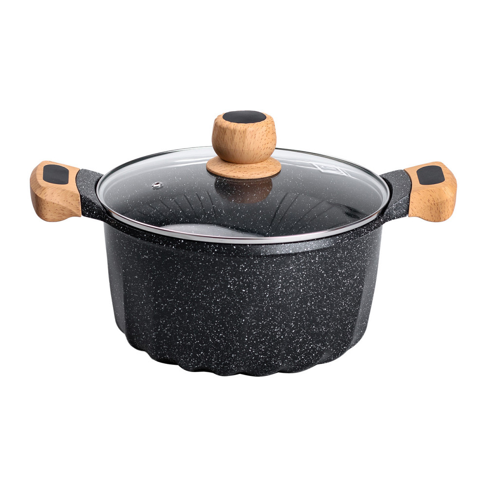 Алюмінієва каструля об'ємом 5 літрів з кришкою Ø 24 см з мармуровим антипригарним покриттям MGC чорна HP-4-433B Коломия - фото 1