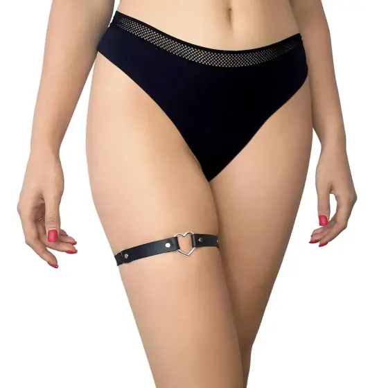 Гартер на ногу Серце з натуральної шкіри Art of Sex - Terri, колір Чорний (1шт.) Львів