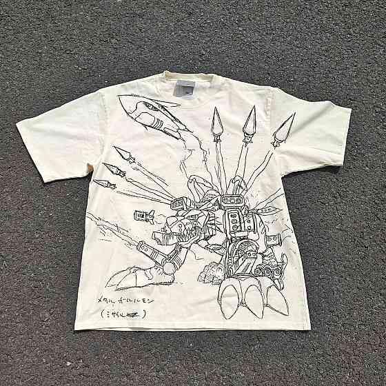 Футболка чоловіча з принтом аніме Пригоди Дігімонів Металгарурумон Скеткх Креам оверсайз (S/M/L) Черний Дніпро