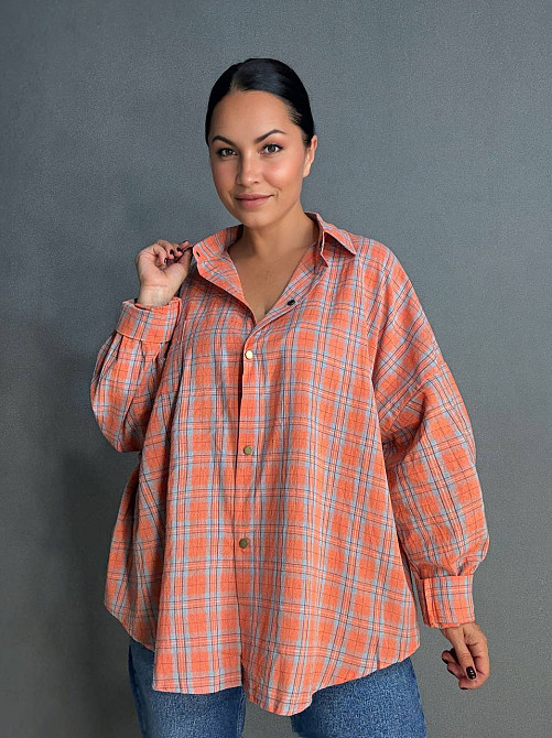 Рубашка женская A-N 7866 супероверсайз в клетку широкая, оранжевий, one size Киев - изображение 9