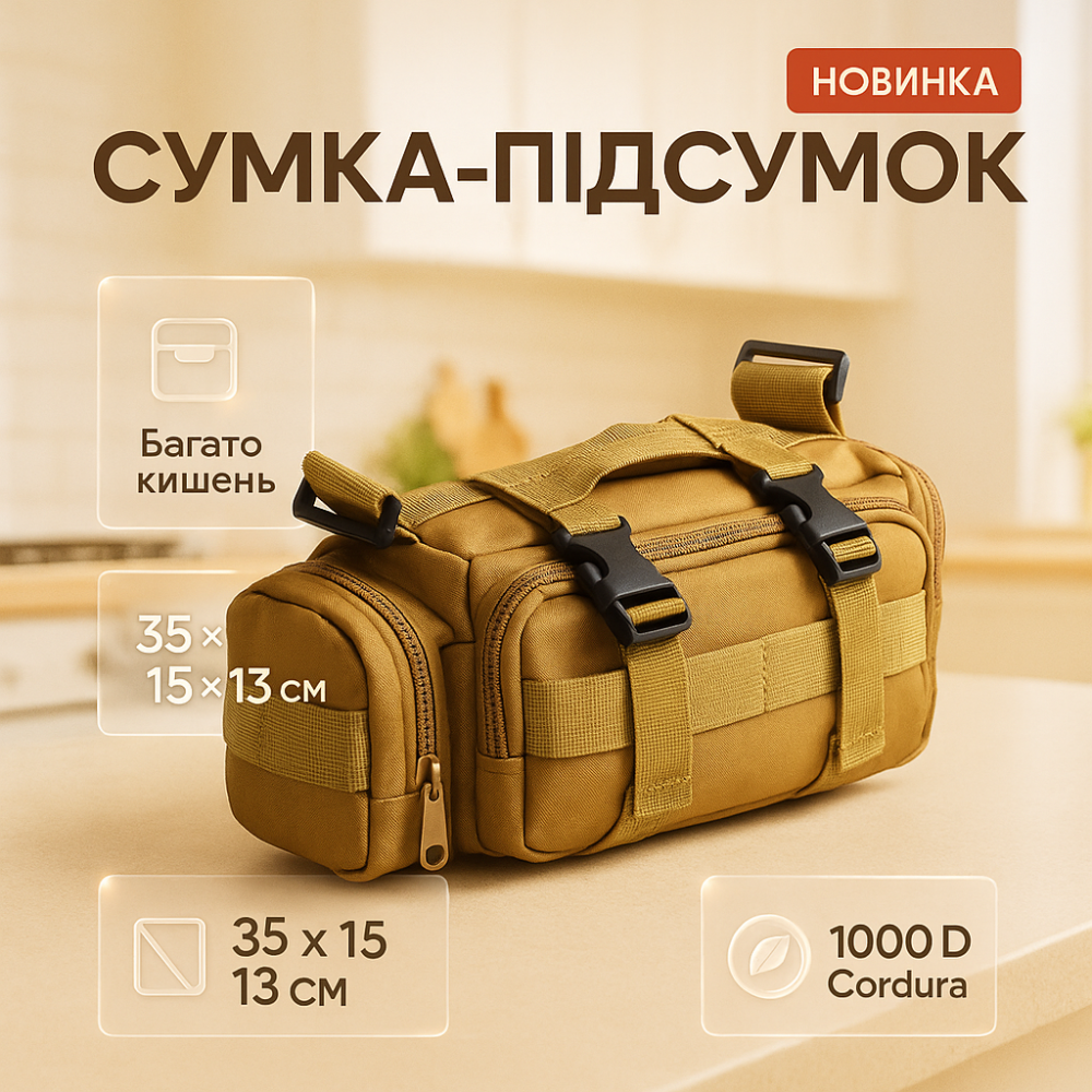 Сумка - подсумок тактическая поясная Tactical военная, сумка нагрудная с ремнем на плечо 5 литров кордура YN-70 Львов - изображение 17