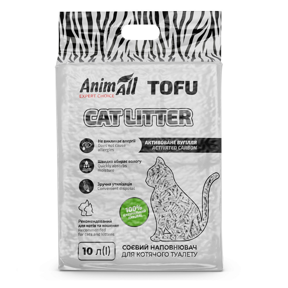 Соевый наполнитель AnimAll Tofu Carbon с активированным углём, для кошек, 10 литров (4,66 кг) Киев - изображение 1
