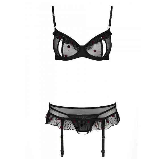 Сексуальний комплект з поясом для панчіх Passion LOVELIA SET XXL/XXXL, black Sex Aura Київ