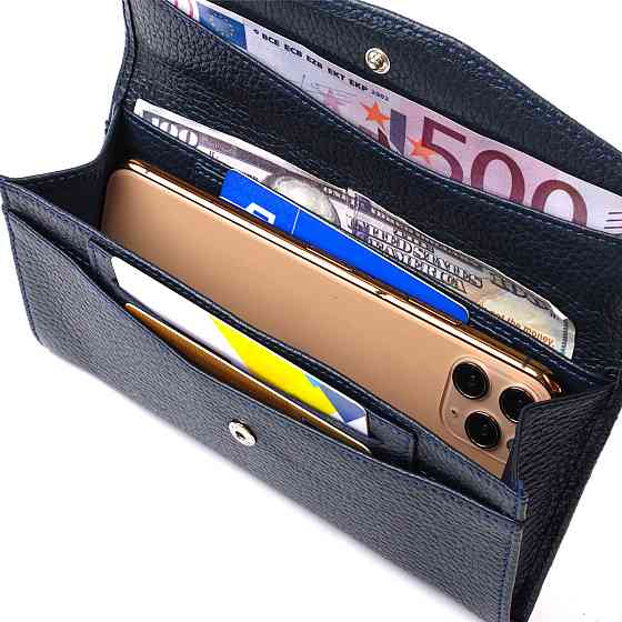 Зручне жіноче портмоне з натуральної шкіри флотар CANPELLINI 21702 Синє Київ