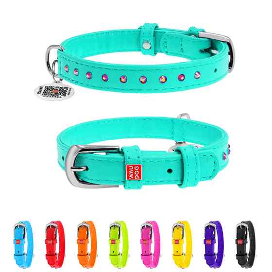 Нашийник для собак шкіряний WAUDOG Glamour з QR паспортом, з клейовими стразами, Ш 12 мм, Дов 2 Коломыя