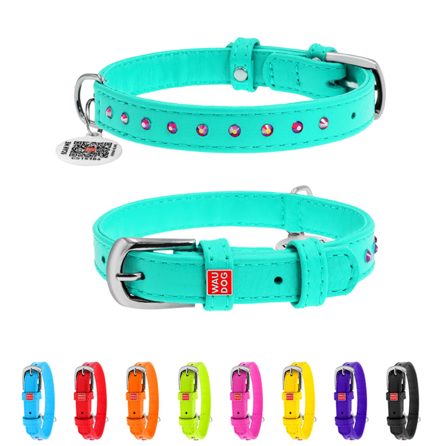 Нашийник для собак шкіряний WAUDOG Glamour з QR паспортом, з клейовими стразами, Ш 12 мм, Дов 2 Коломыя - изображение 1