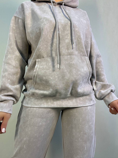Костюм жіночий Joy One 8899 варений тай-дай спортвний худі з капюшоном брюки джоггери на резинці бежевий, бежевий, XL Київ - фото 12