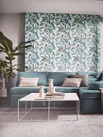 Шпалери метрові вініл на флізелін дизайнерські Erismann Elle Decoration 2 квіти листя блакитні бузок на білому Київ
