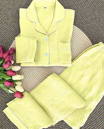 Женский базовый домашний костюм качественный турецкий муслин Лимонный, 42/44 Одесса