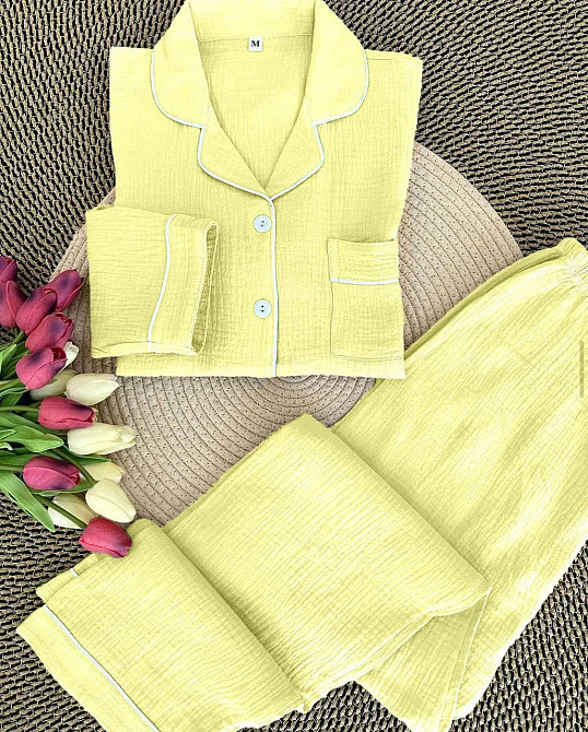 Жіночий базовий домашній костюм якісний турецький муслін Лимонний, 42/44 Одеса - фото 1