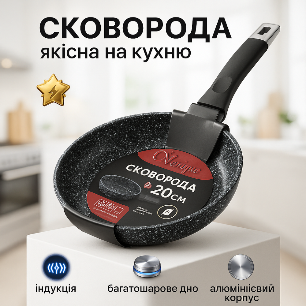 Алюминиевая сковорода для профессиональной кухни UNIQUE UN-5102 20 см, Сковорода глубокая алюминий QV-15 Львов - изображение 11