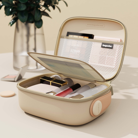 Косметичка Fungoofun силіконова б'юті-чемодан для косметики та аксесуарів, сумочка з ручкою на блискавці, бежева Кам'янець-Подільський