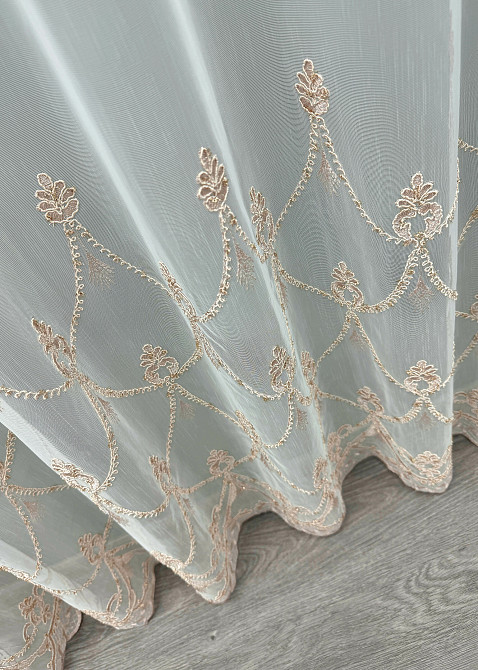 Тюль VR-Textil 1468т Фатин з вишивкою Молочний з пудровим 400х270 см (42-0846) Київ - фото 7