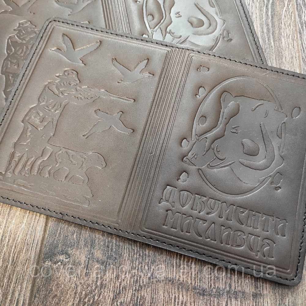 Обложка кожаная на удостоверение охотника коричневая Киев - изображение 2