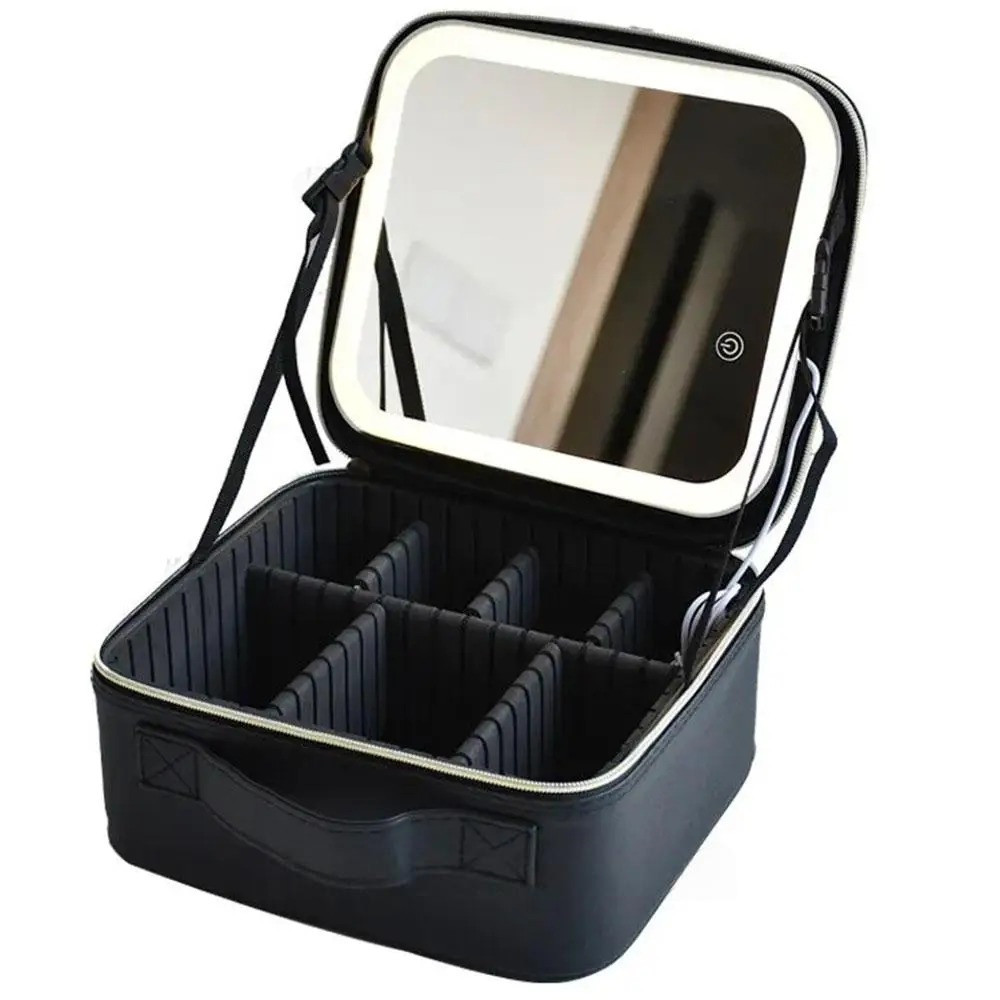 Косметичка дорожня з LED дзеркалом (26х23х11см), Чорна / Портативна косметичка-валіза / Органайзер для косметики Київ - фото 3