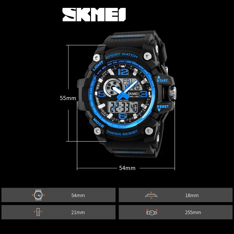 Чоловічий наручний годинник Skmei Disel 1283 (Чорний з синім) Вінниця - фото 7