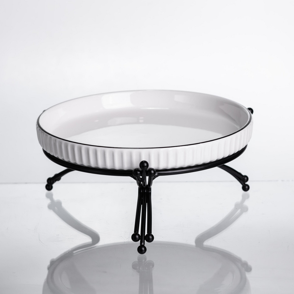 Yiwu Фруктовниця порцелянова на металевій підставці Ø20 кругла ваза цукерка для фруктів Чорний Коломыя - изображение 1